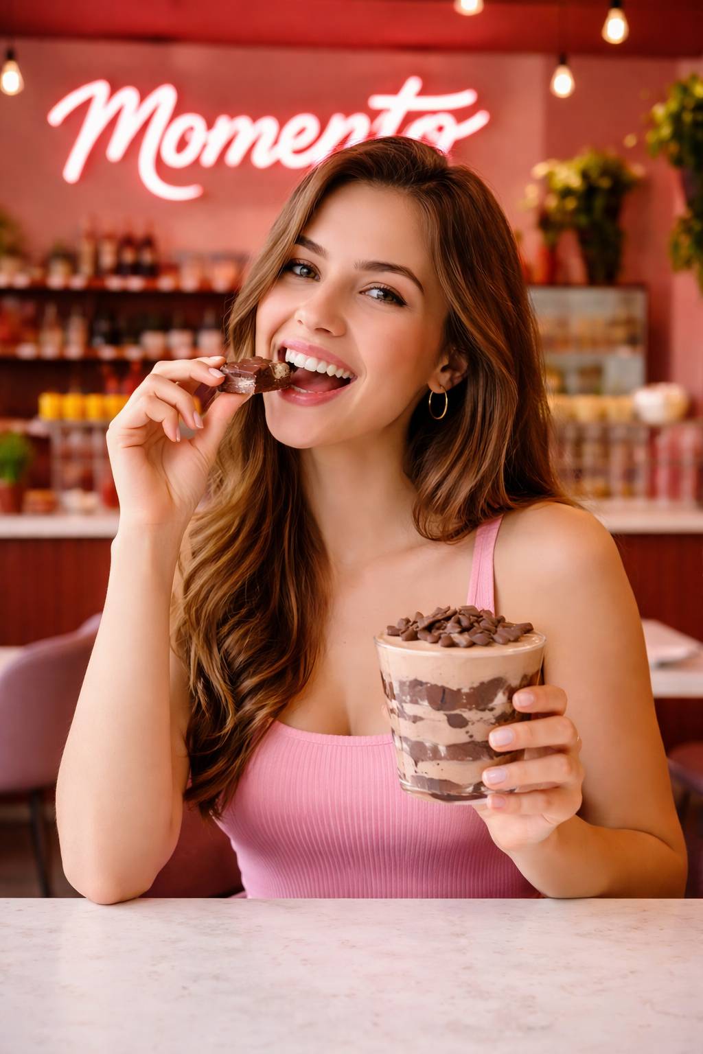 Femme goûtant une glace